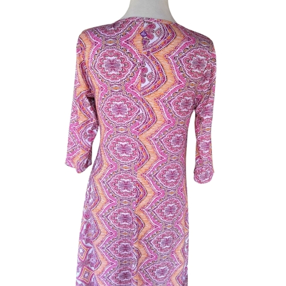 Prana Nadia Veeda Faux Wrap Colorful Orange Pink Midi Dress Size Large - Picture 6 of 9